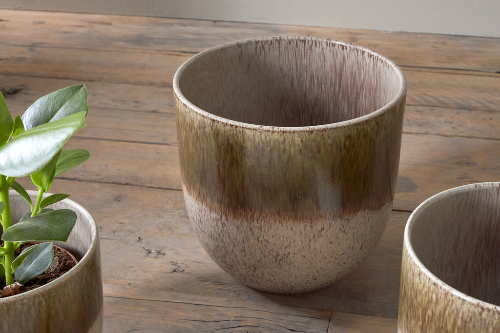 Almeida Reactive Glaze Plant Pot - Olive & Natural