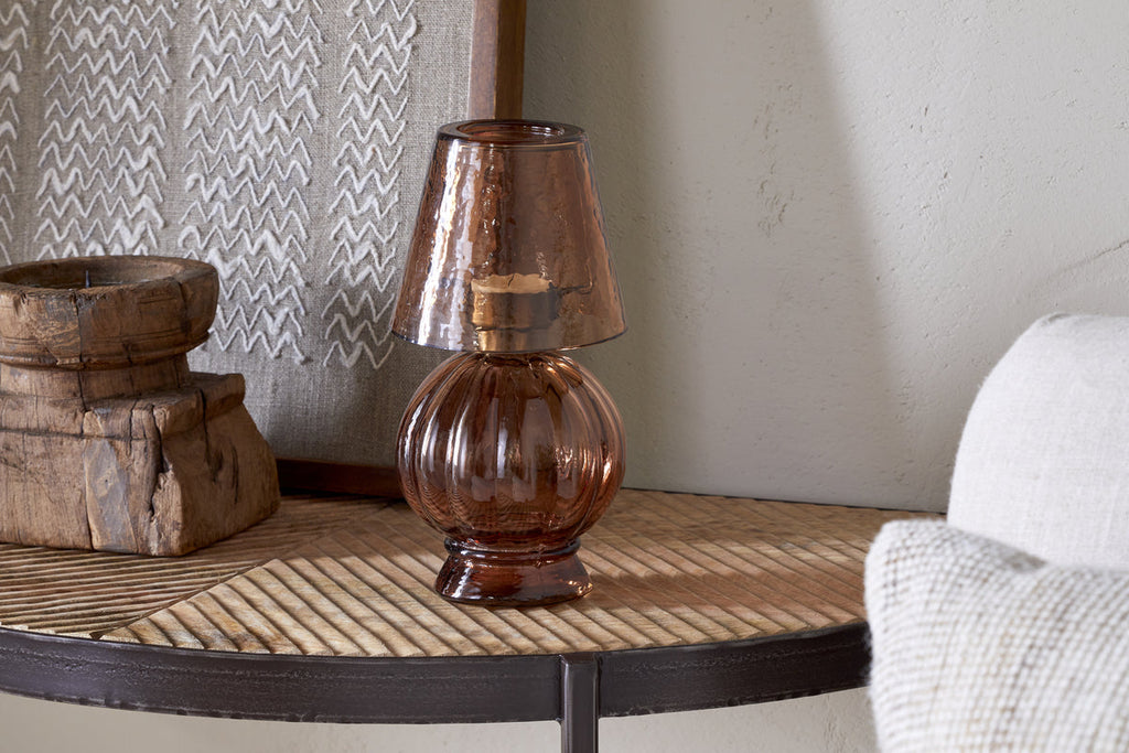 Adesola Glass Tealight Holder Lamp - Amber