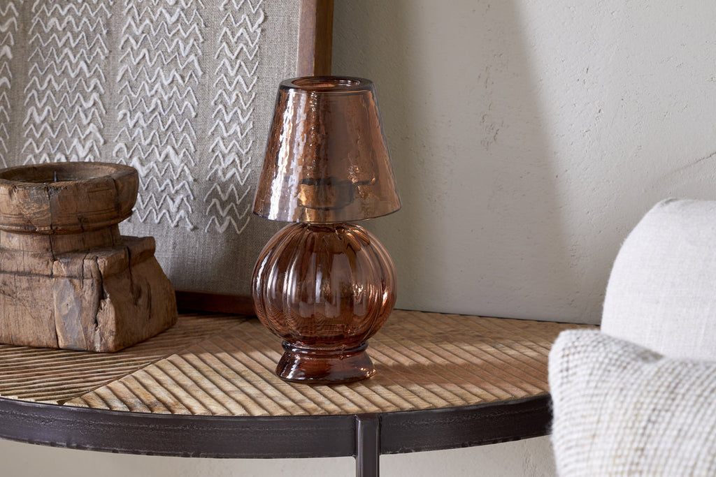 Adesola Glass Tealight Holder Lamp - Amber
