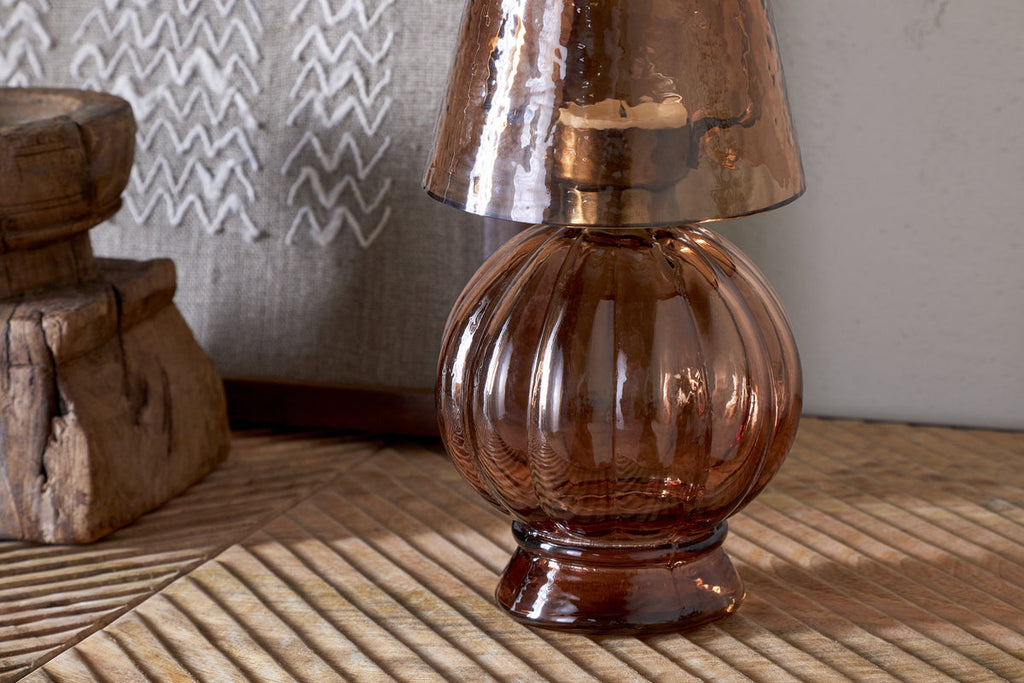 Adesola Glass Tealight Holder Lamp - Amber