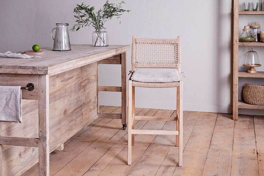 Aamani Mango Wood & Cord Counter Chair - Natural