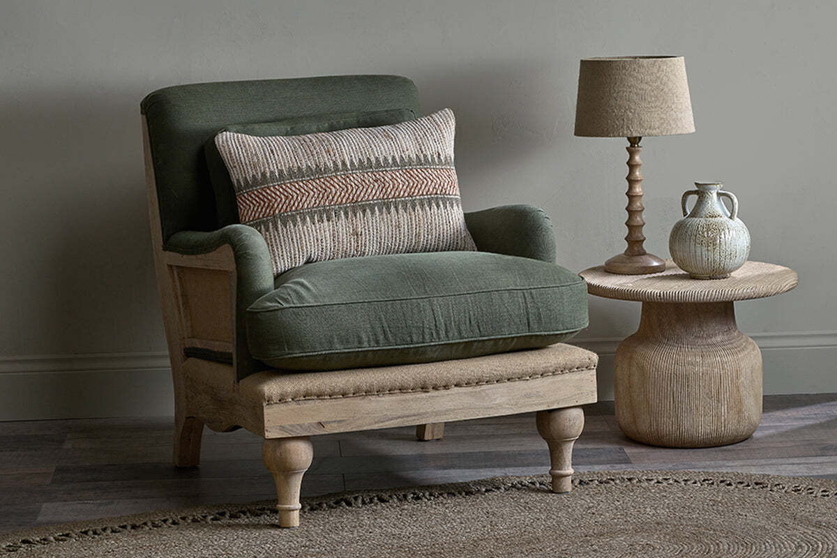 Abe Deconstructed Linen Armchair - Olive