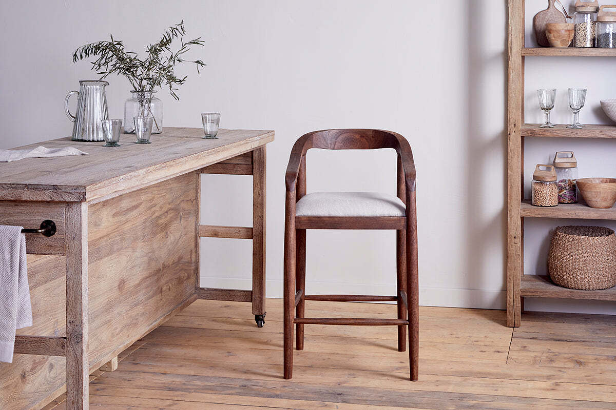 Anbu Acacia Upholstered Counter Chair - Washed Walnut
