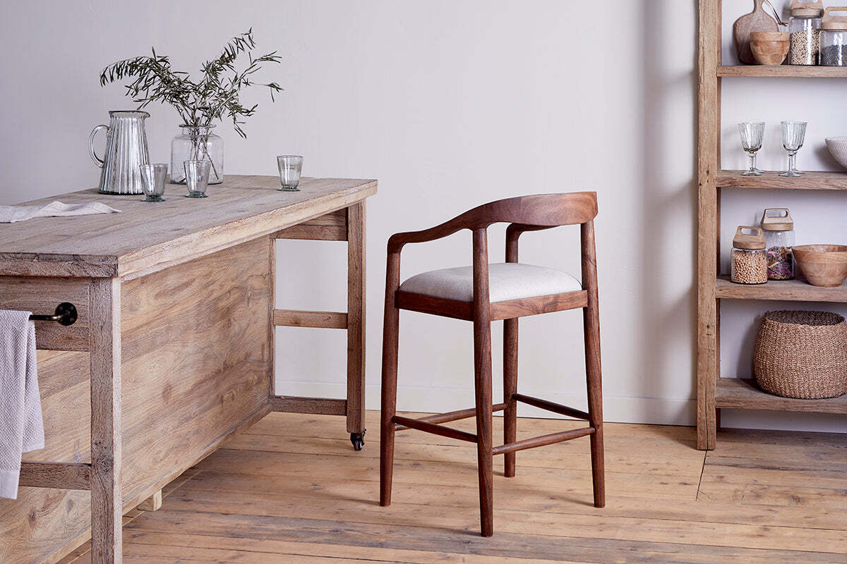 Anbu Acacia Upholstered Counter Chair - Washed Walnut