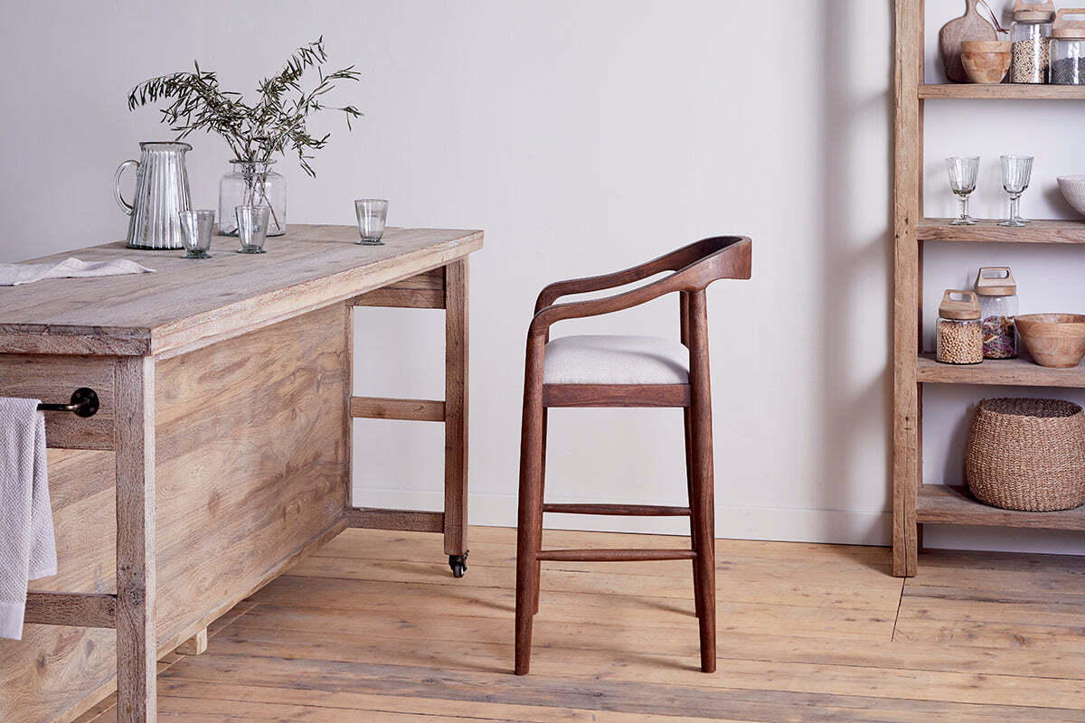 Anbu Acacia Upholstered Counter Chair - Washed Walnut