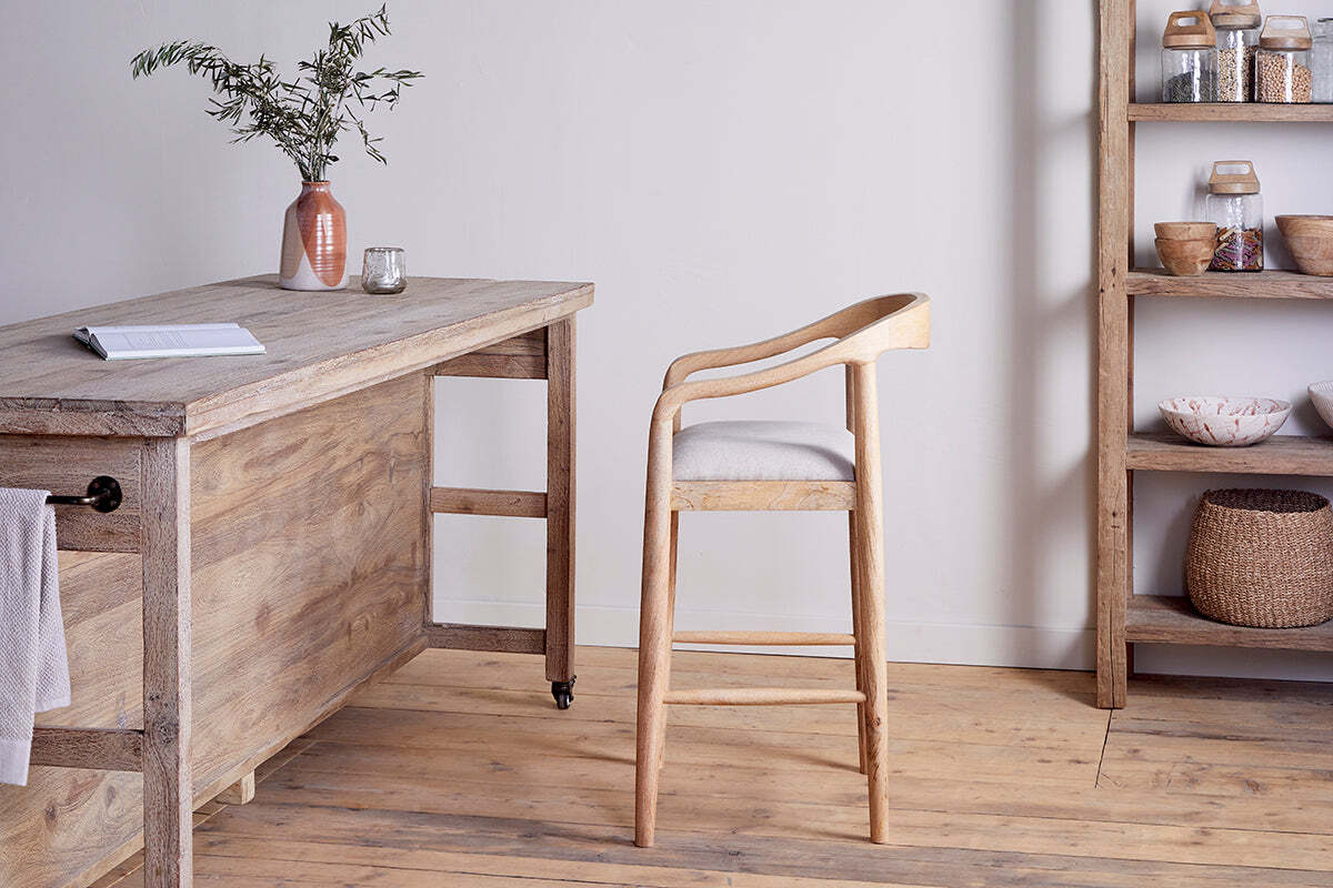 Anbu Mango Wood Upholstered Counter Chair - Natural