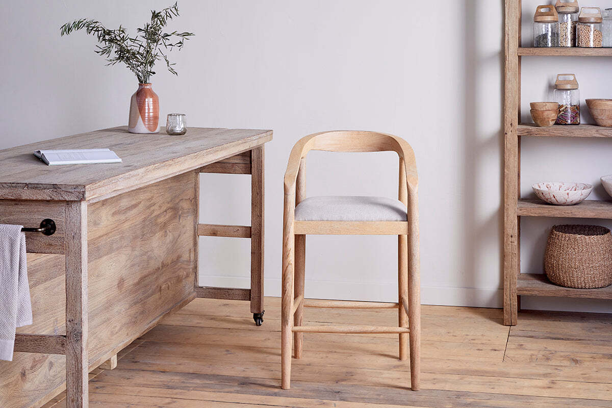 Anbu Mango Wood Upholstered Counter Chair - Natural