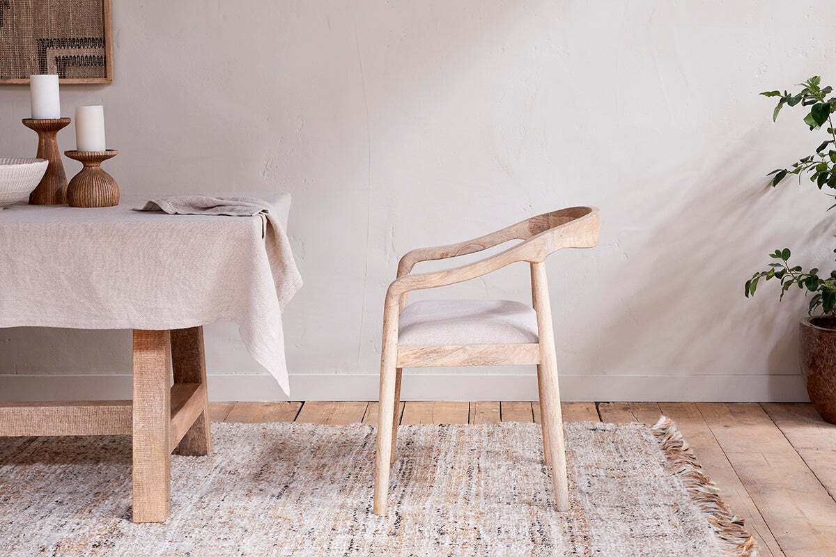 Anbu Mango Wood Upholstered Dining Chair - Natural