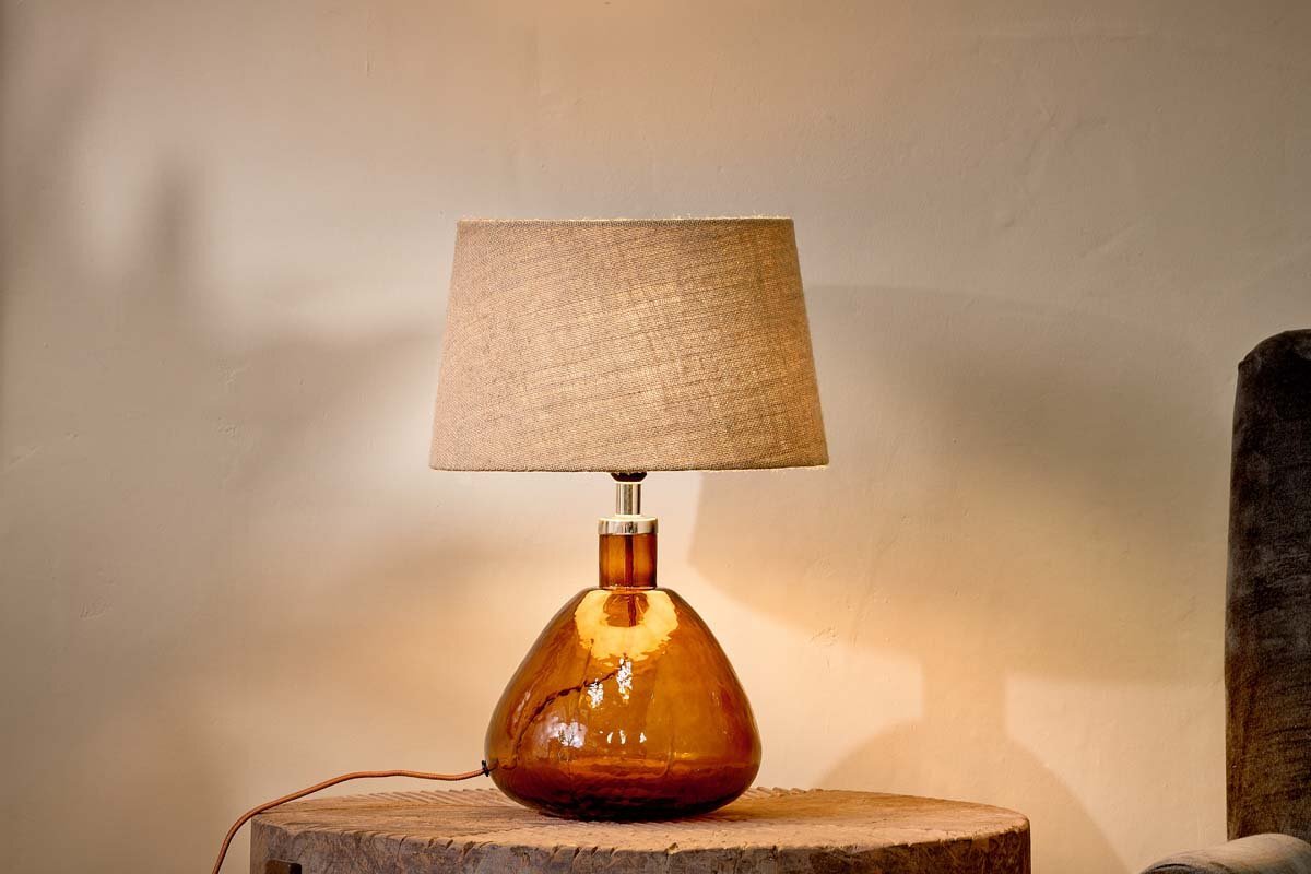 Baba Recycled Glass Lamp Base - Burnt Amber - Small Wide