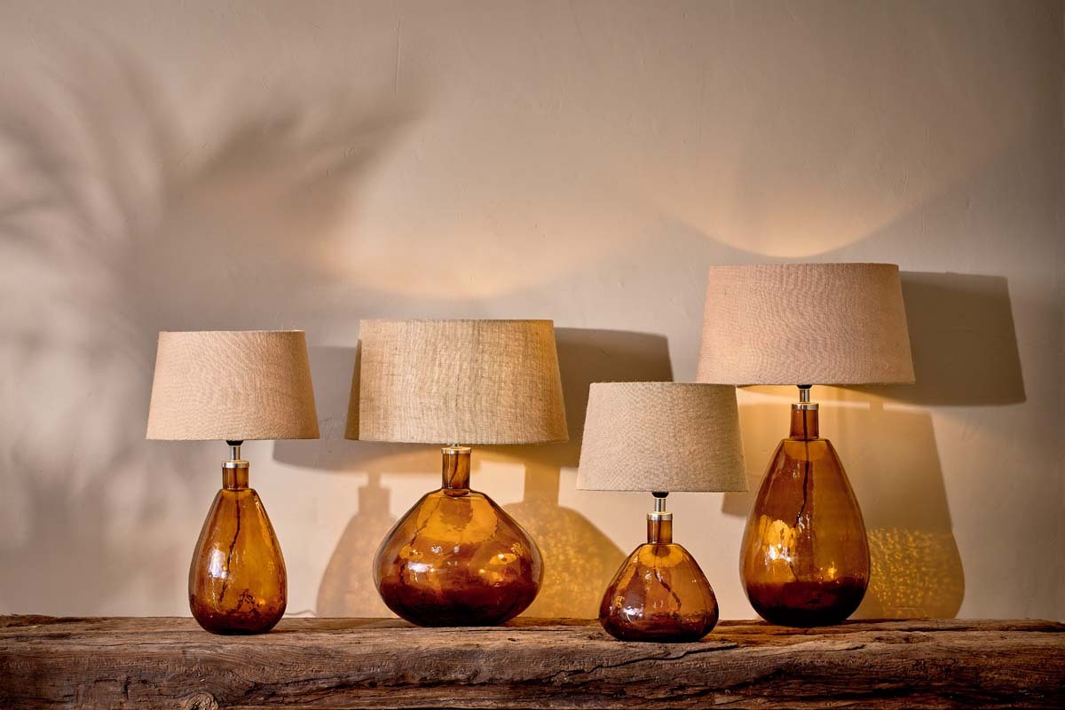 Baba Recycled Glass Lamp Base - Burnt Amber - Small Wide