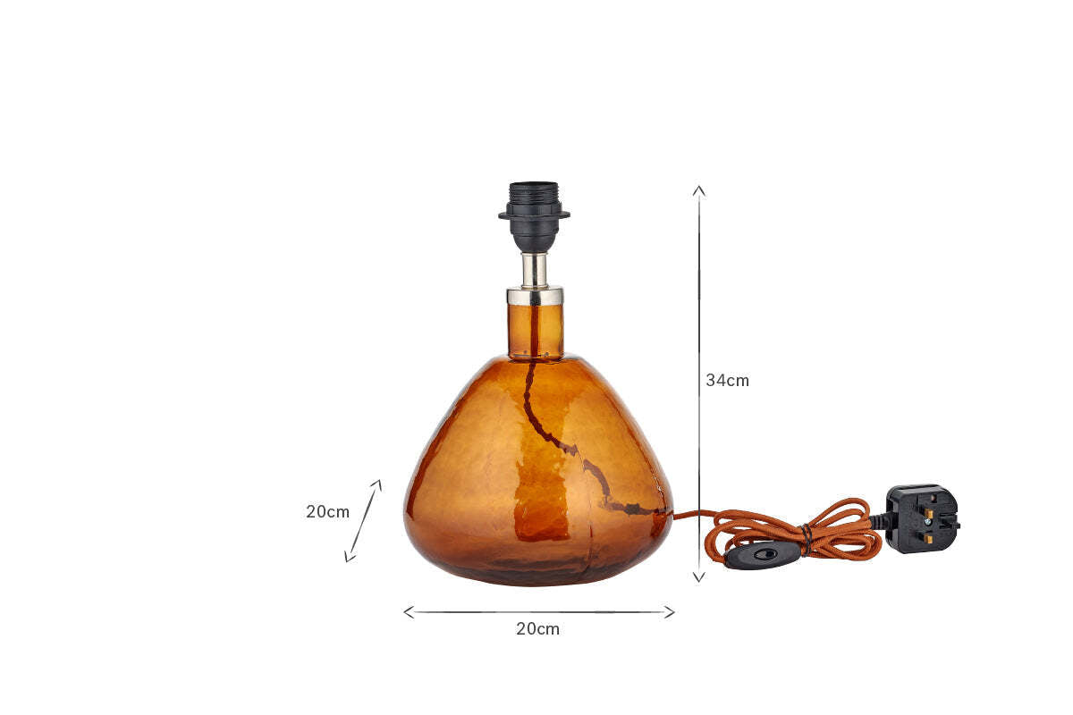 Baba Recycled Glass Lamp Base - Burnt Amber - Small Wide