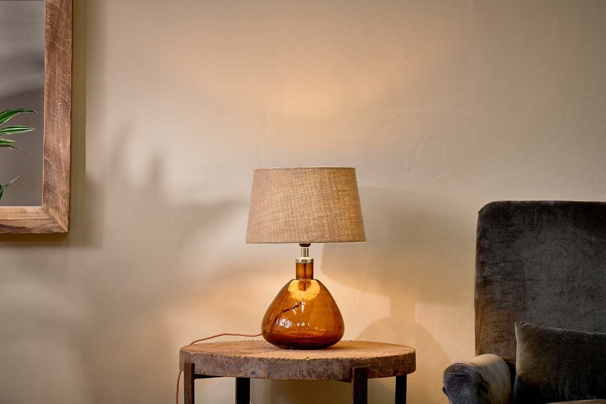 Baba Recycled Glass Lamp Base - Burnt Amber - Small Wide