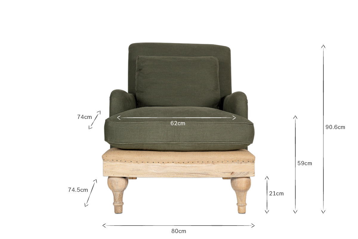 Abe Deconstructed Linen Armchair - Olive