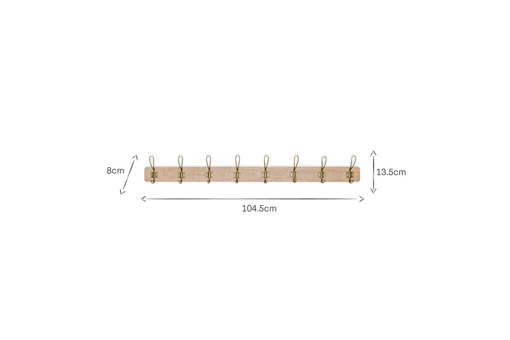 Ankita Mango Wood & Iron Hooks - Natural & Antique Brass - Large