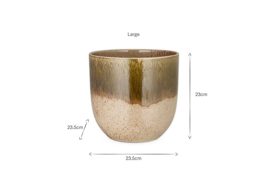 Almeida Reactive Glaze Plant Pot - Olive & Natural