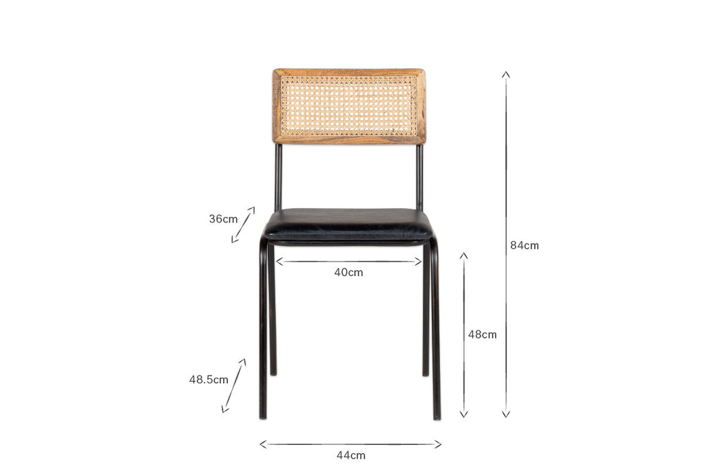 Iswa Leather & Cane Dining Chair - Black