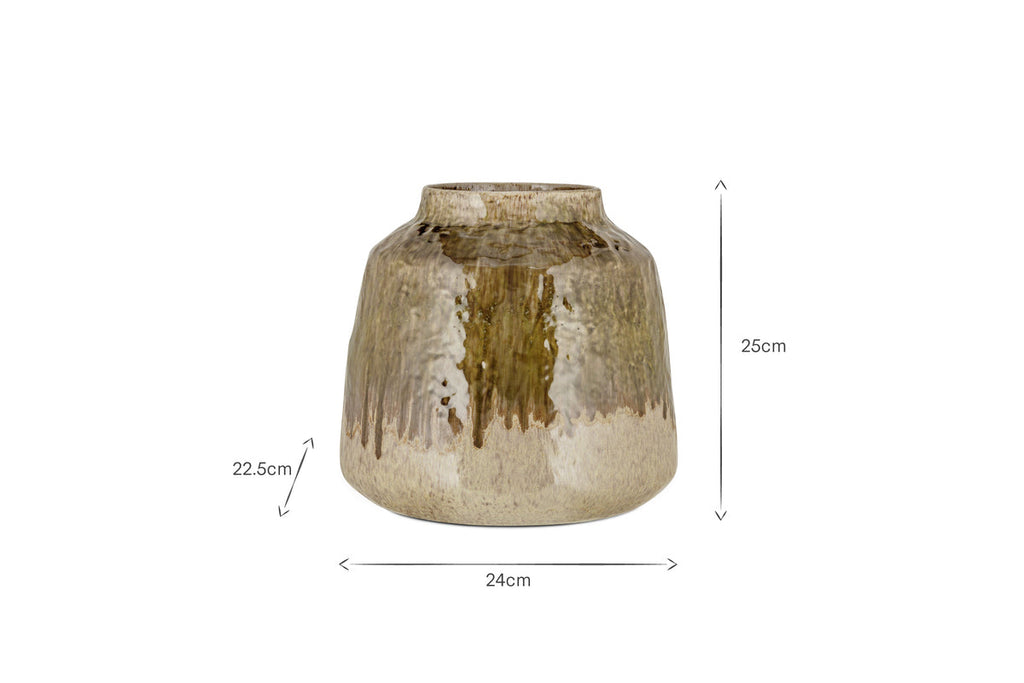 Melina Reactive Glaze Vase - Olive & Natural