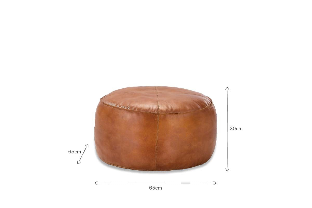 Nadu Leather Pouf - Aged Tan