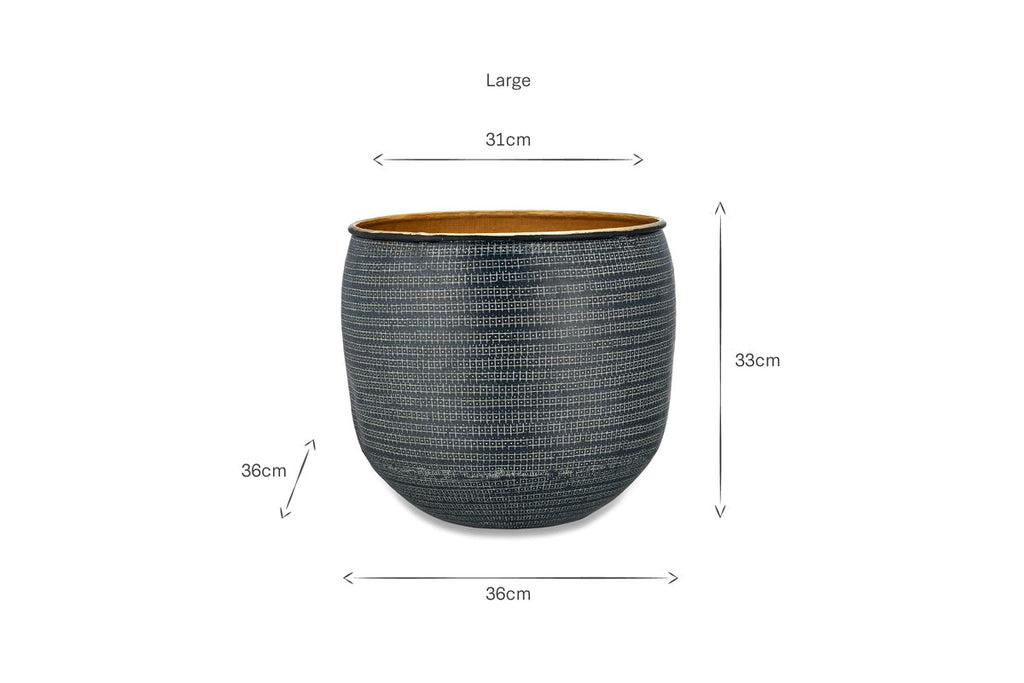 Tembesi Etched Planter - Antique Black & Brass