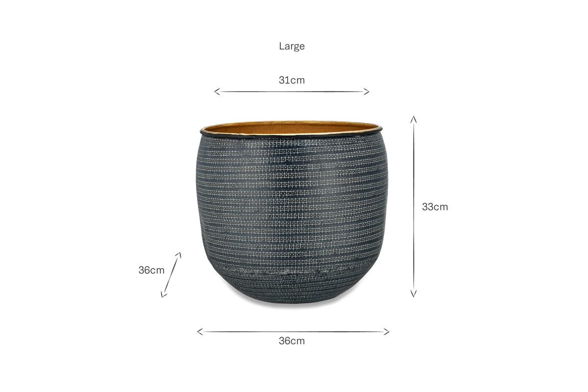Tembesi Etched Planter - Antique Black & Brass