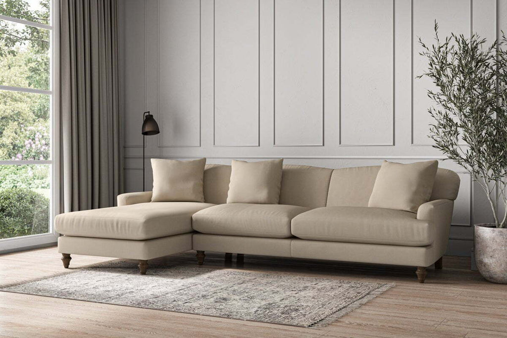 Deni Grand Left Hand Chaise Sofa - Recycled Cotton Stone
