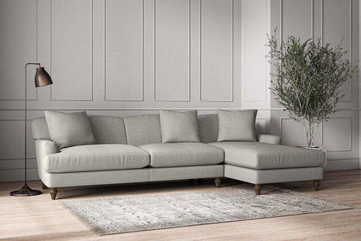 Deni Grand Right Hand Chaise Sofa - Brera Linen Smoke