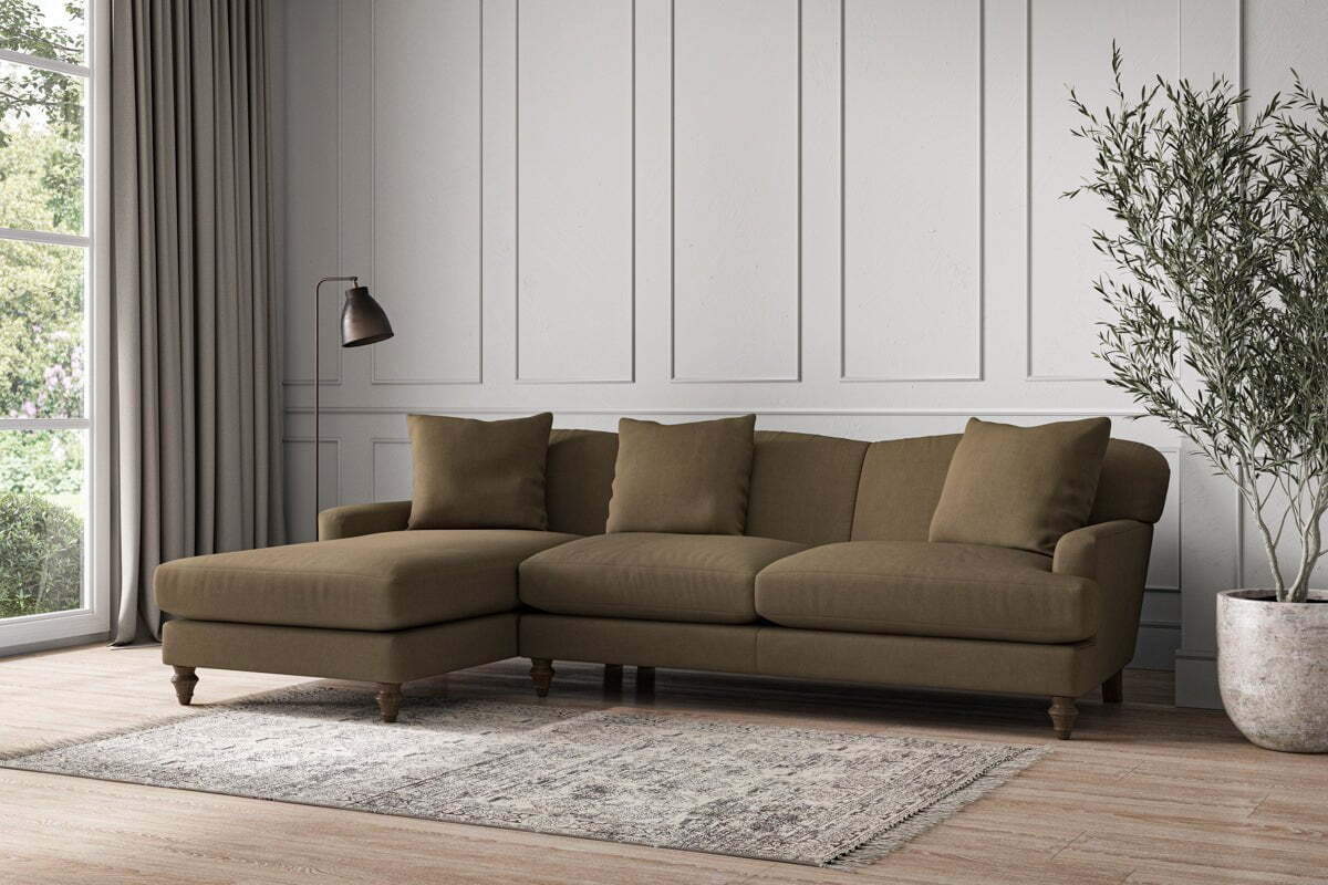 Deni Large Left Hand Chaise Sofa - Brera Linen Chestnut
