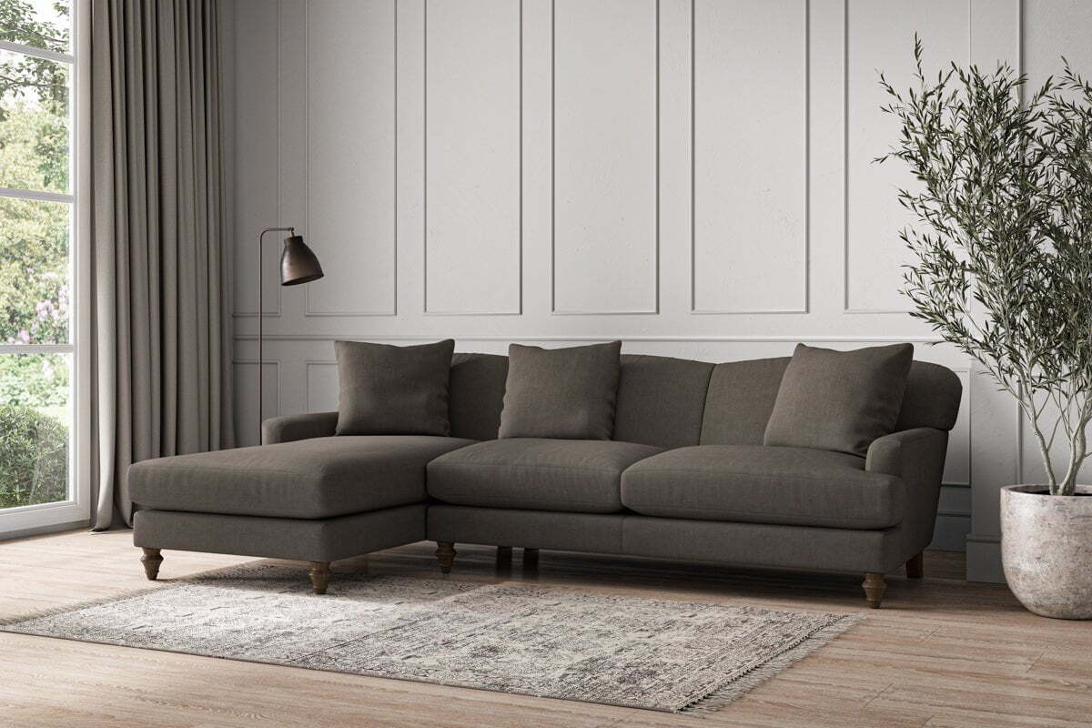 Deni Large Left Hand Chaise Sofa - Brera Linen Granite