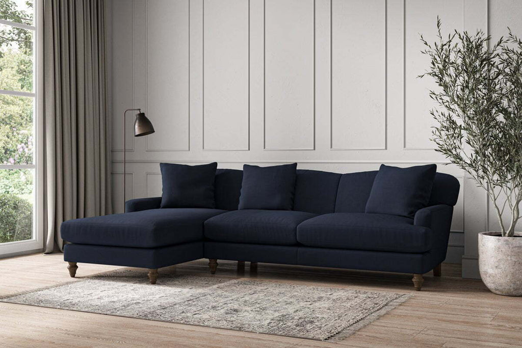 Deni Large Left Hand Chaise Sofa - Brera Linen Indigo