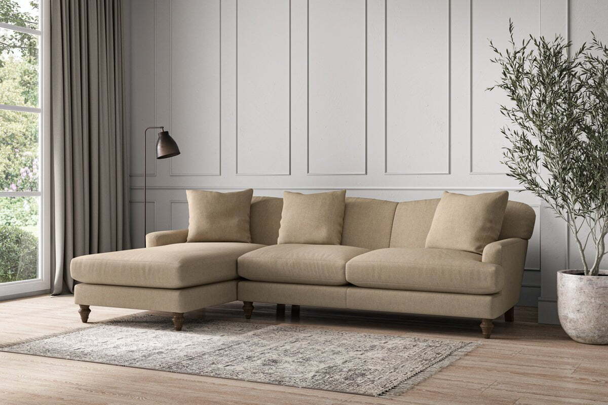 Deni Large Left Hand Chaise Sofa - Brera Linen Pebble