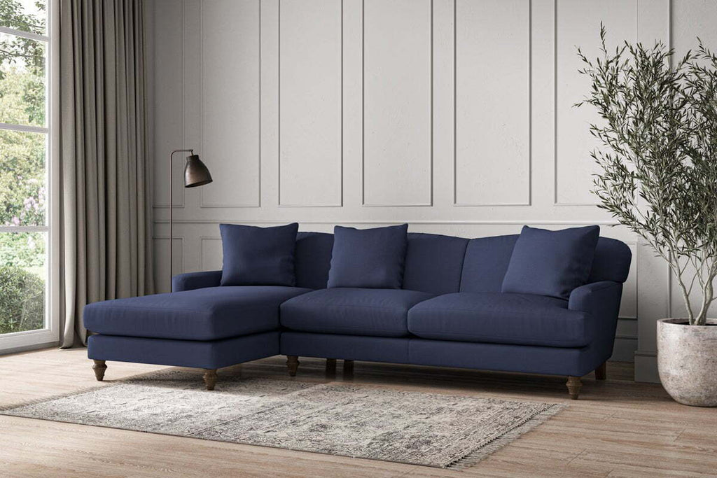 Deni Large Left Hand Chaise Sofa - Recycled Cotton Navy