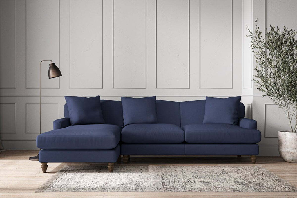 Deni Large Left Hand Chaise Sofa - Recycled Cotton Navy