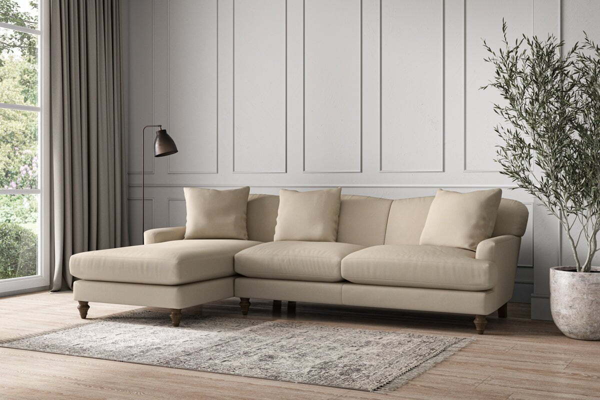 Deni Large Left Hand Chaise Sofa - Recycled Cotton Stone