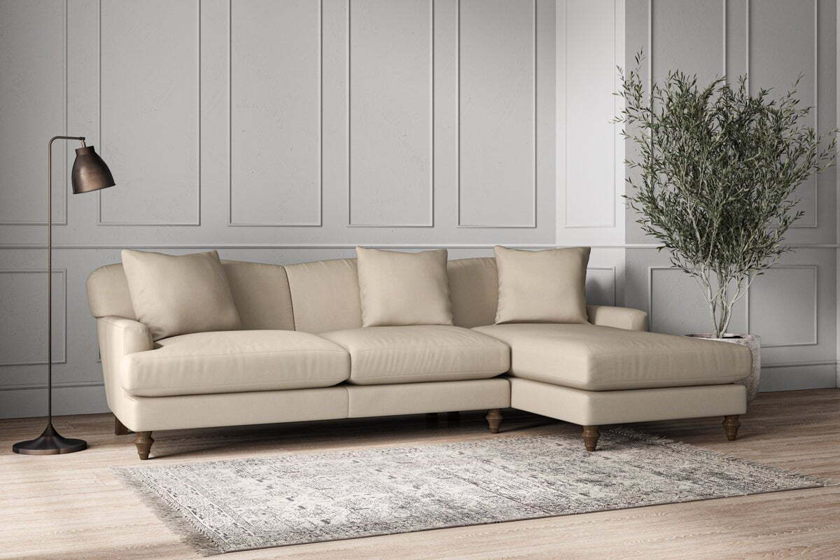 Deni Large Right Hand Chaise Sofa - Recycled Cotton Stone