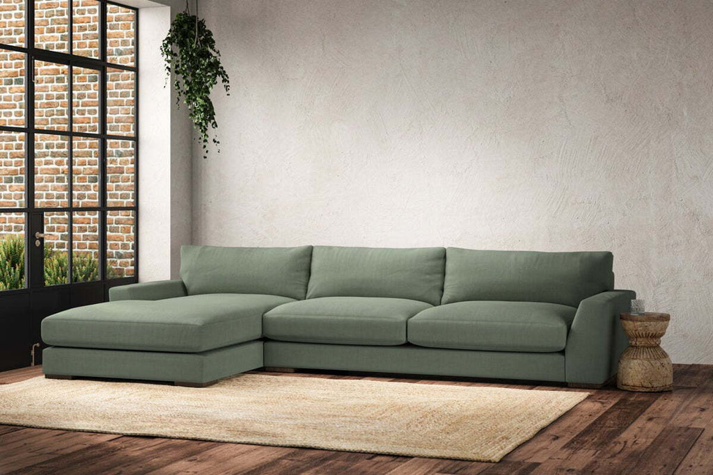 Guddu Grand Left Hand Chaise Sofa - Brera Linen Jade