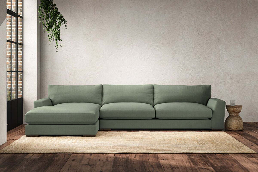 Guddu Grand Left Hand Chaise Sofa - Brera Linen Jade