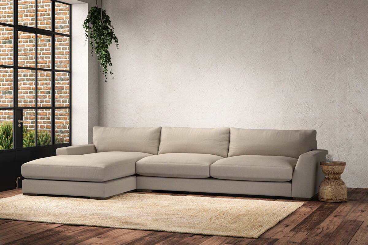 Guddu Grand Left Hand Chaise Sofa - Recycled Cotton Stone