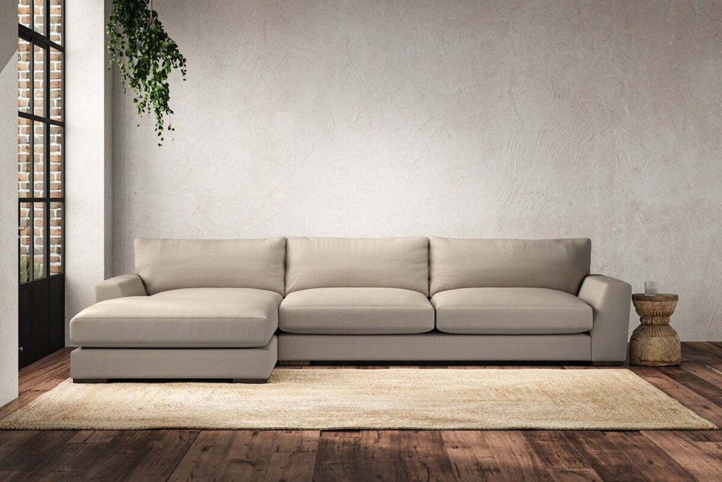 Guddu Grand Left Hand Chaise Sofa - Recycled Cotton Stone
