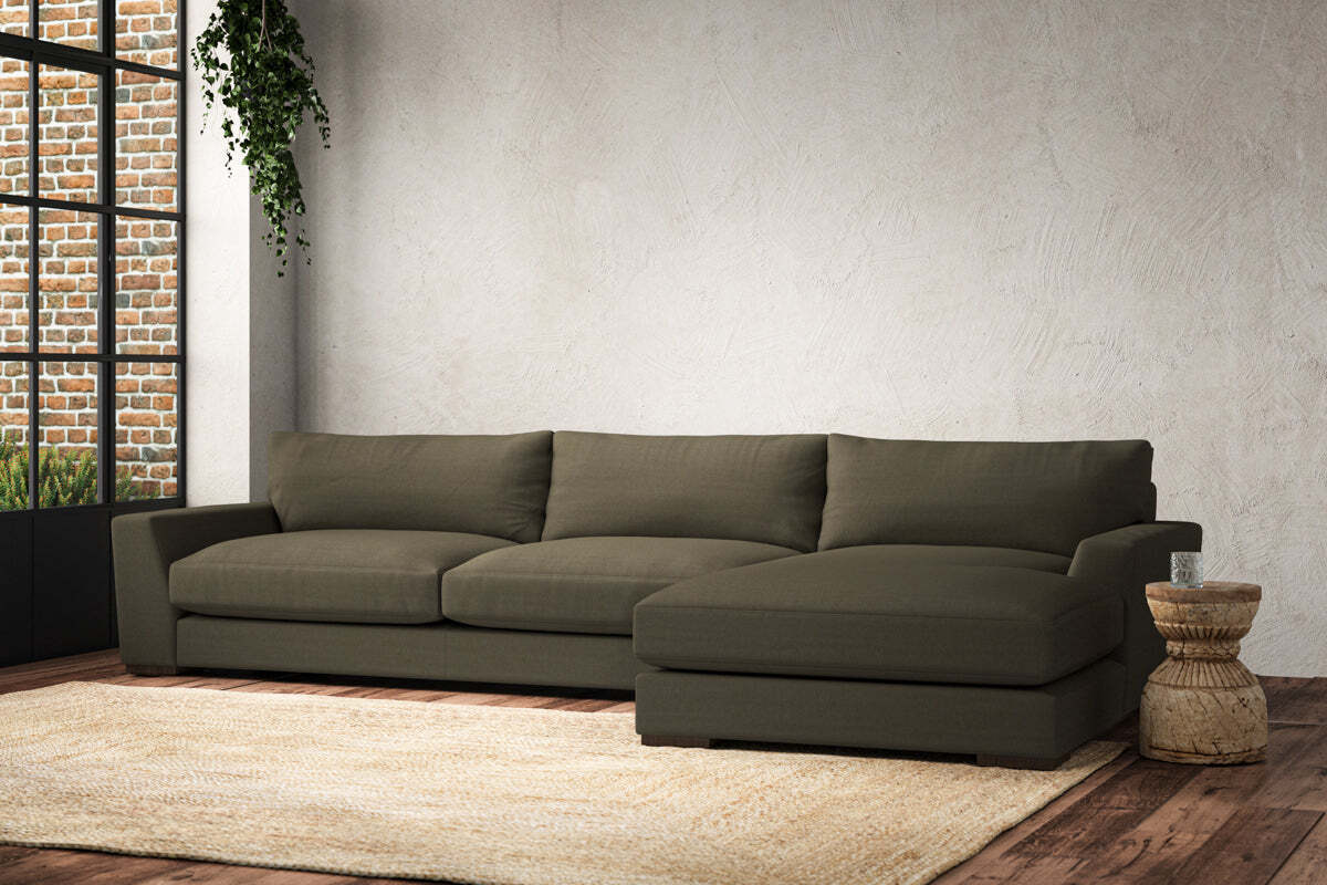 Guddu Grand Right Hand Chaise Sofa - Recycled Cotton Fatigue