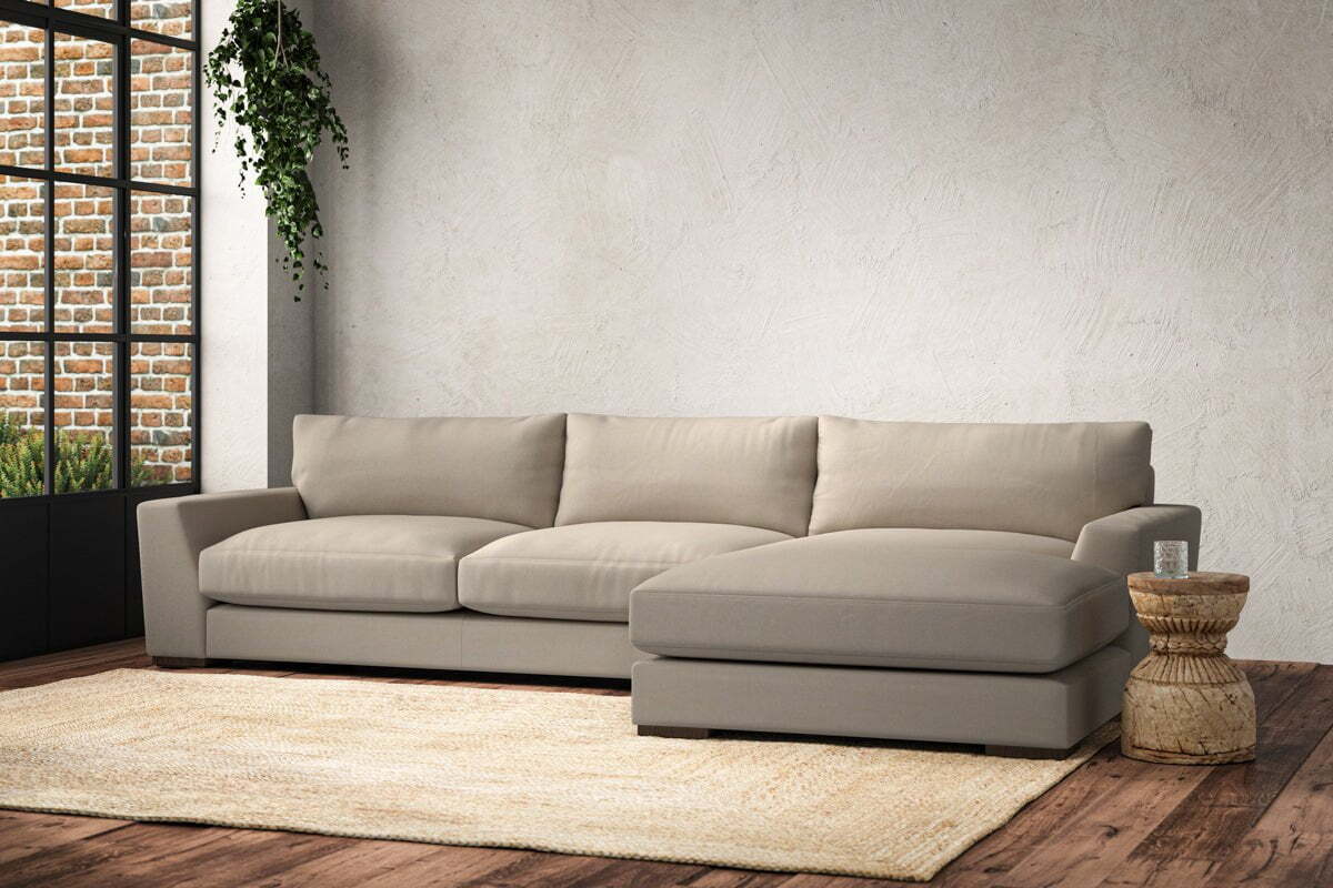 Guddu Large Right Hand Chaise Sofa - Recycled Cotton Stone
