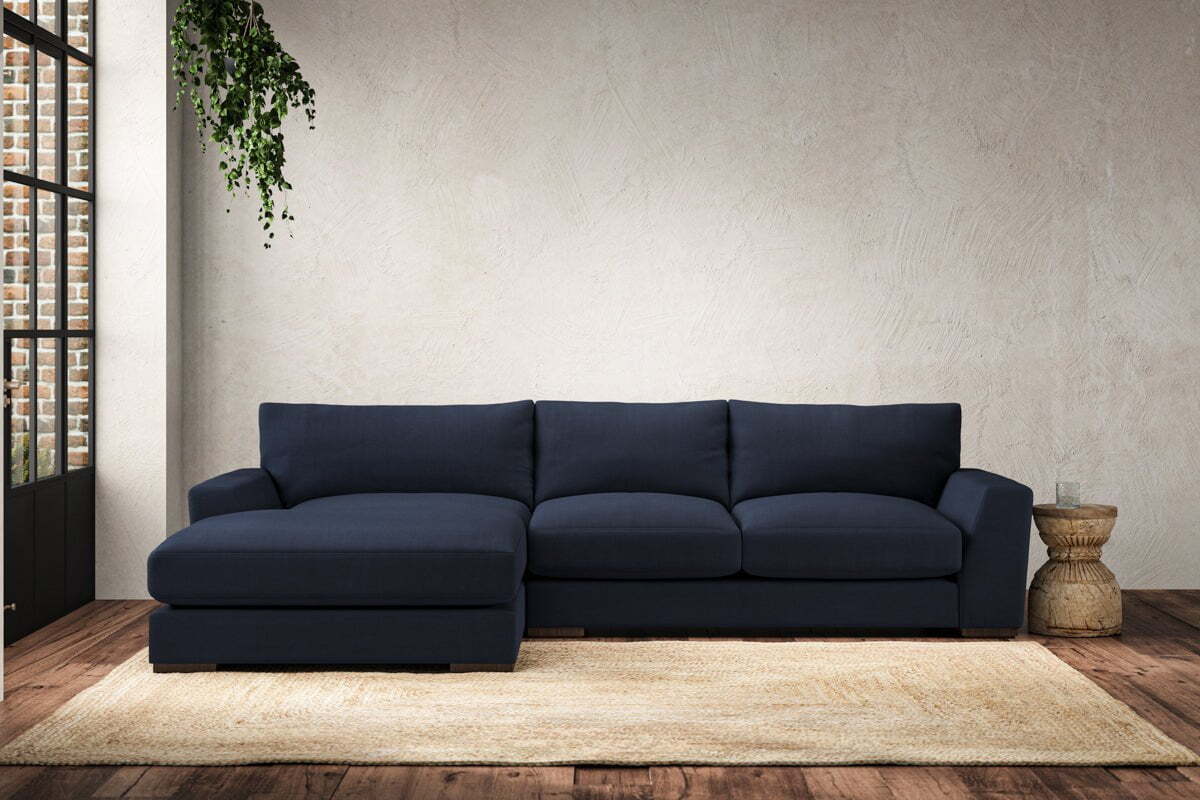 Guddu Medium Left Hand Chaise Sofa - Brera Linen Indigo