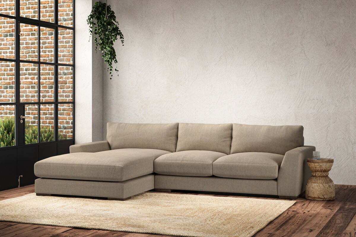 Guddu Medium Left Hand Chaise Sofa - Brera Linen Pebble