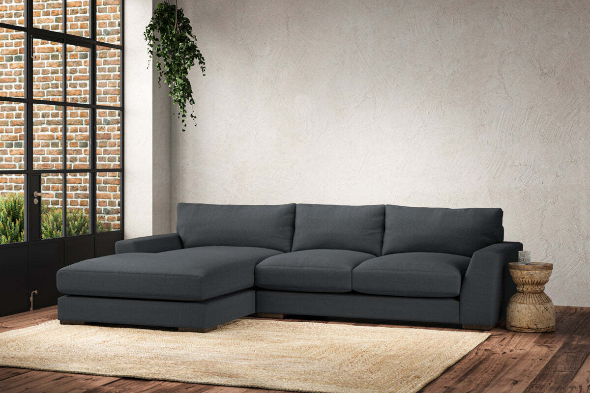 Guddu Medium Left Hand Chaise Sofa - Recycled Cotton Thunder