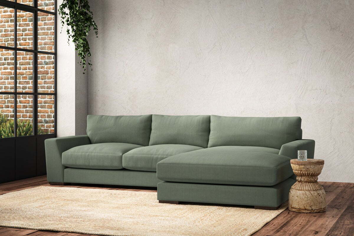 Guddu Medium Right Hand Chaise Sofa - Brera Linen Jade