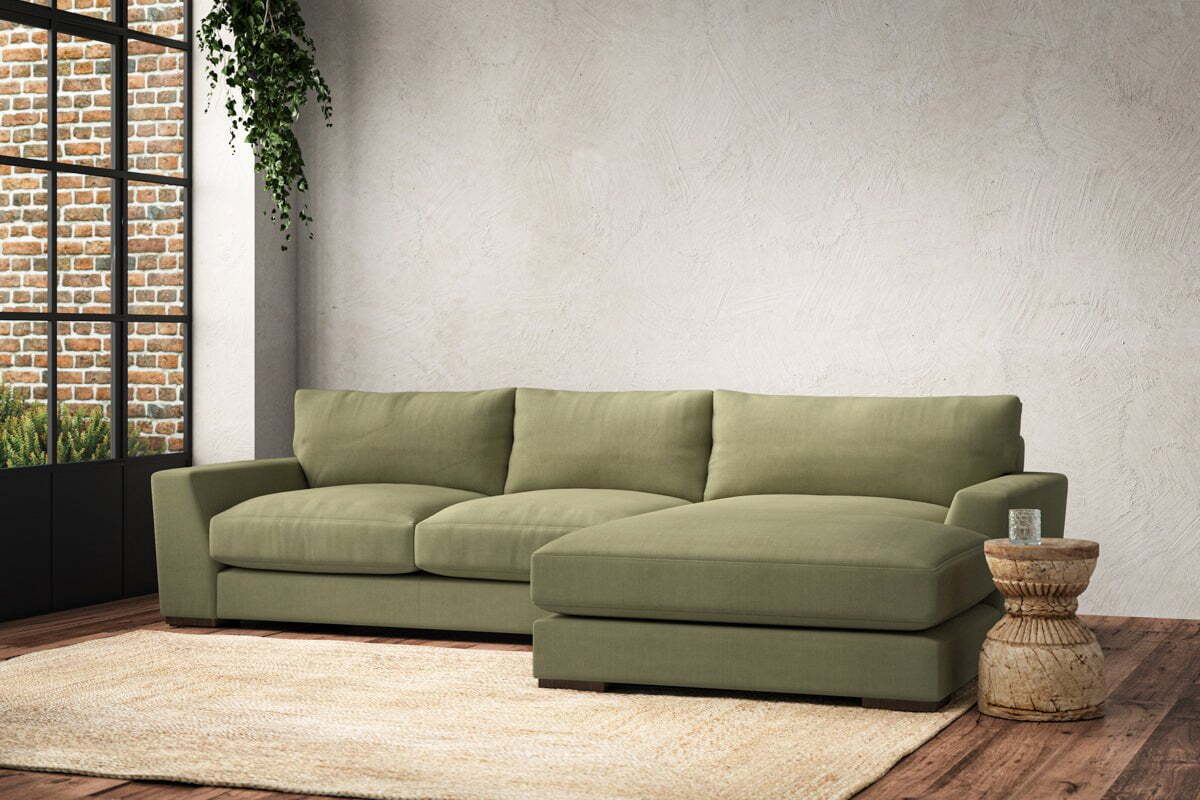 Guddu Medium Right Hand Chaise Sofa - Brera Linen Sage