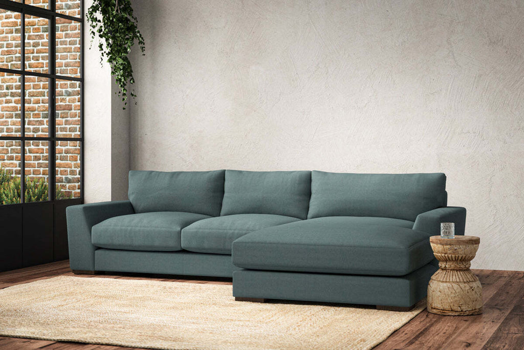 Guddu Medium Right Hand Chaise Sofa - Recycled Cotton Airforce