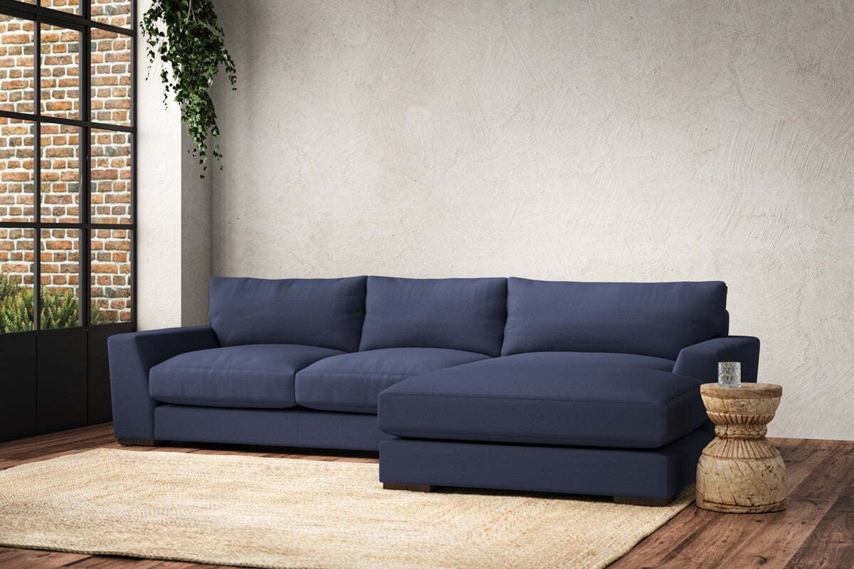 Guddu Medium Right Hand Chaise Sofa - Recycled Cotton Navy