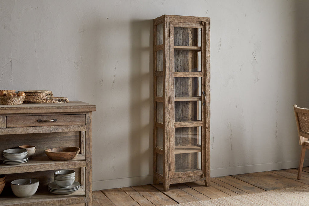 Ibo Reclaimed Wood & Glass Cabinet - Natural - Tall