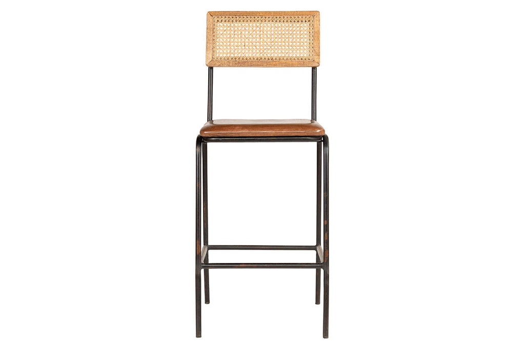 Iswa Leather & Cane Counter Chair - Aged Tan