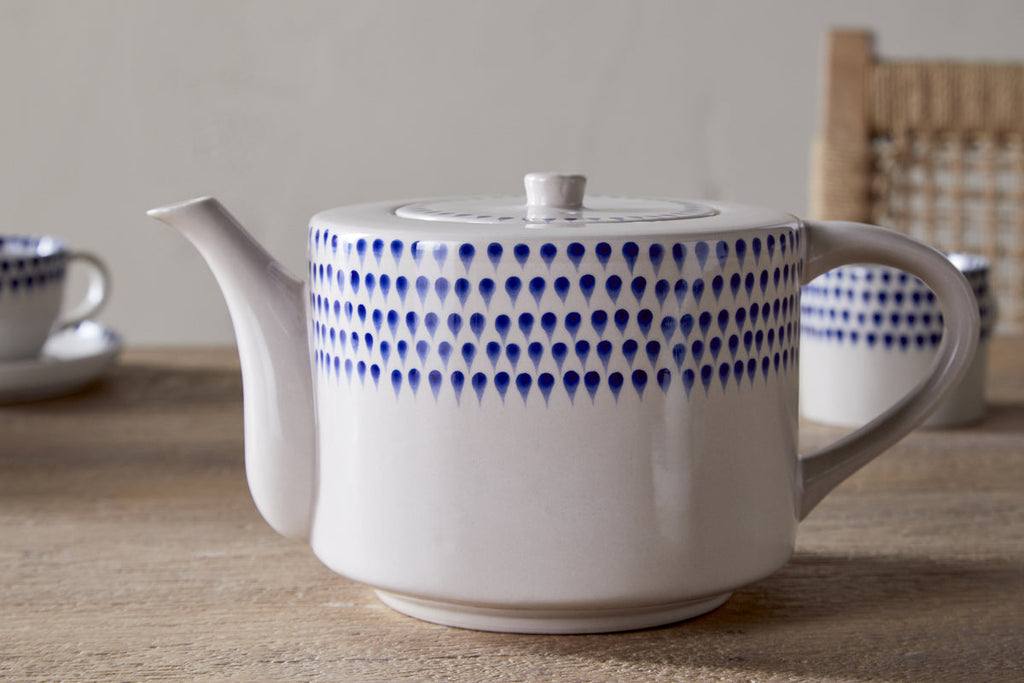 Indigo Drop 4 Person Teapot - Cream & Indigo